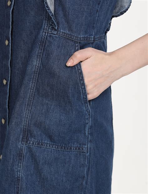 Women's Solid Blue Spread Collar Denim Dress – Levis India Store