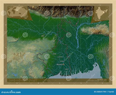 West Bengal, India. Physical. Labelled Points of Cities Stock Illustration - Illustration of ...