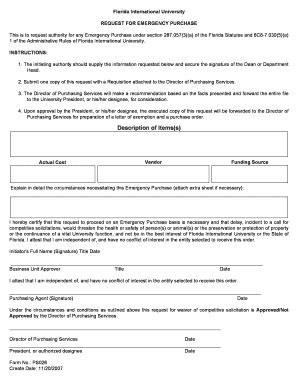 Fillable Online finance fiu Emergency PO Request Form - Office of ...