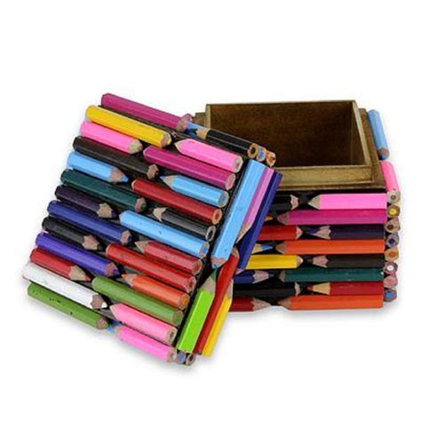 Beautiful Colourful Box (square size) made out of waste colour pencils ...