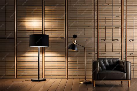 Premium AI Image | a lamp and a lamp in a room with a wallpaper of wood.
