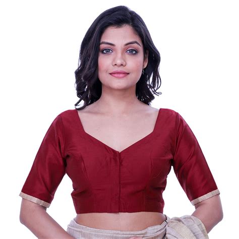 Buy RENE Red Cotton Silk Embroidered Blouse (D-1005195-38) at Amazon.in