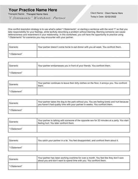 I Statements Worksheet - Relationships (Editable Fillable Printable) PDF