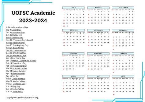 University of South Carolina Holiday Calendar - US School Calendar