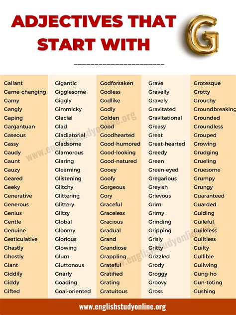 Adjectives That Start with G (Common, Positive, Negative & ESL Lists ...