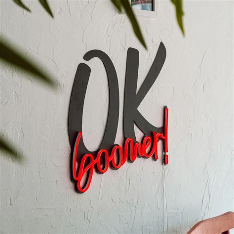 Ok Boomer Metal wall art with Red Neon Strip LED – oliveandgray