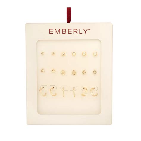 Emberly Gold Tone Geometric Stud and Hoop Earrings 9 Pack Set