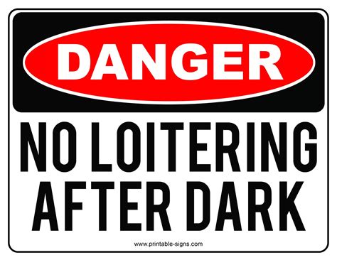 Danger No Loitering After Dark Sign Printable - Printable Signs