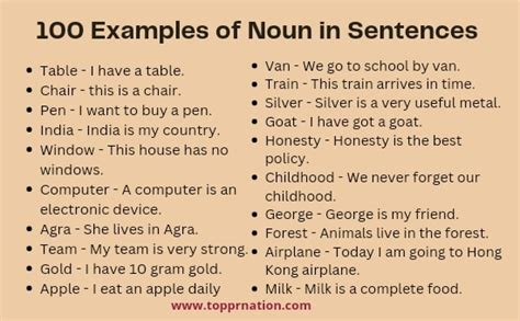 100 Examples of Noun in Sentences