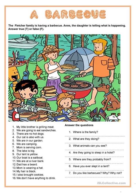 Picture description - A Barbecue - English ESL Worksheets for distance ...