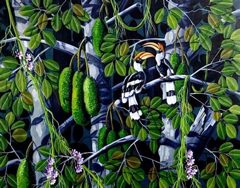 "The Hornbills 101": Blue Green Acrylic Painting by Varghese Kalathil ...