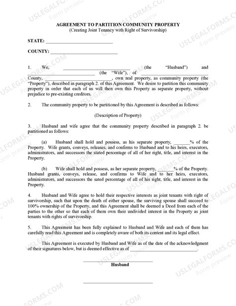 Agreement to Partition Community Property Creating Joint Tenancy with ...