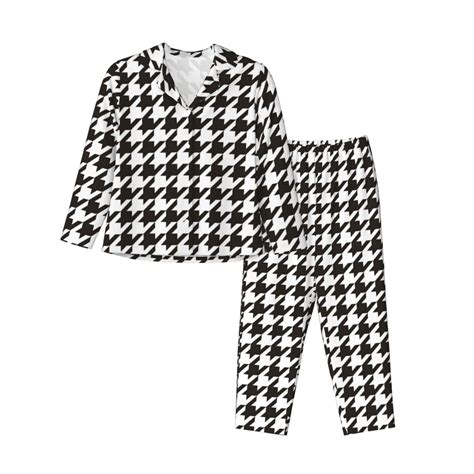 Daiia Houndstooth Black And White for Women's Long-Sleeved Pajama Set ...