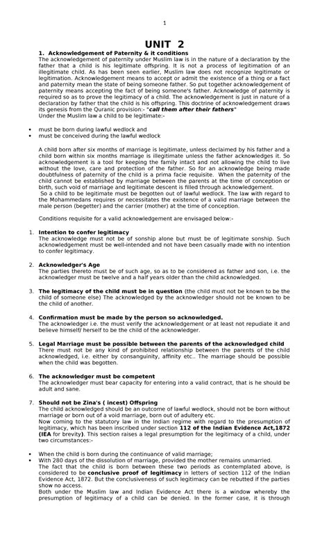 Muslim law unit2 important questions - UNIT 2 Acknowledgement of ...