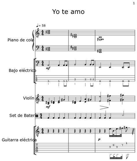 Yo te amo - Sheet music for Piano, Electric Bass, Violin, Drum Set ...