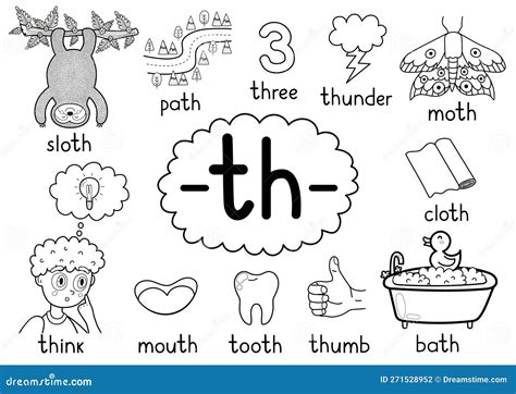 Th Digraph Spelling Rule Black and White Educational Poster Stock ...