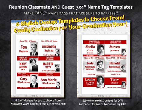 Reunion Name Tag Templates - DIGITAL DOWNLOAD (red and White) 3"x4" - Etsy