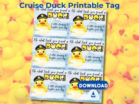 Cruise Duck Tags Printable, Cruising Rubber Ducks Card, Instant ...