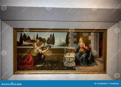 Closeup Picture of Annunciation is a Painting by Leonardo Da Vinci ...