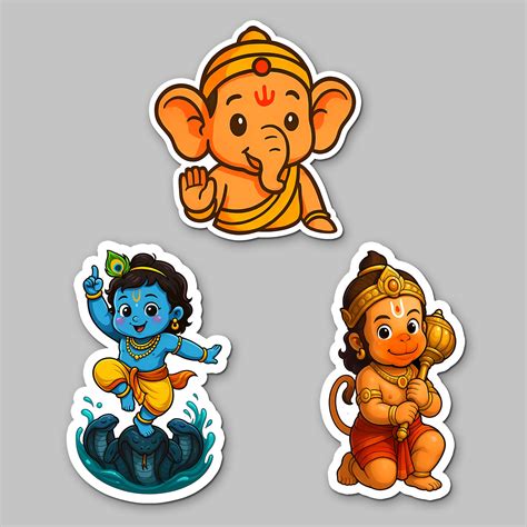 Little Krishna on Kaliya Naag, Bal Ganesha & Hanuman Magnets for Fridge ...