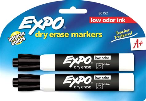 EXPO Low Odor, Odorless, Chisel Tip Dry Erase Markers, Black, Pack of 2 ...