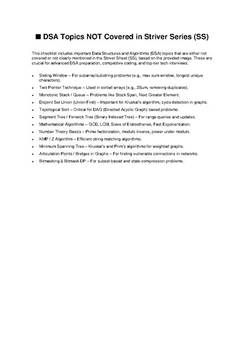 DSA Missing Topics Checklist (SS) for Advanced Prep - Studocu