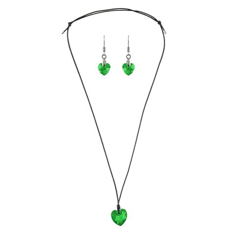 Buy University Trendz Green Crystal Heart Pendant Necklace & Earrings ...