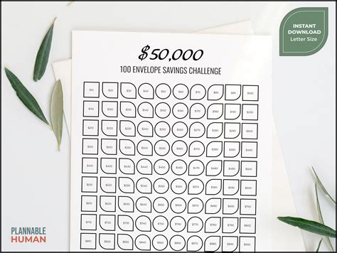 50,000 Savings Challenge Printable PDF - Minimalist Design for ...