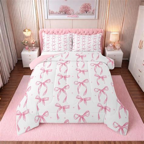 Amazon.com: Erosebridal Cute Pink Bow Twin Bedding Set for Girls,Ribbon ...