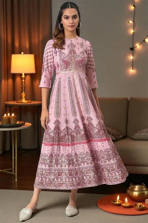Buy Cameo Pink Floral Printed Festive Dress Online for Woman | WforWoman