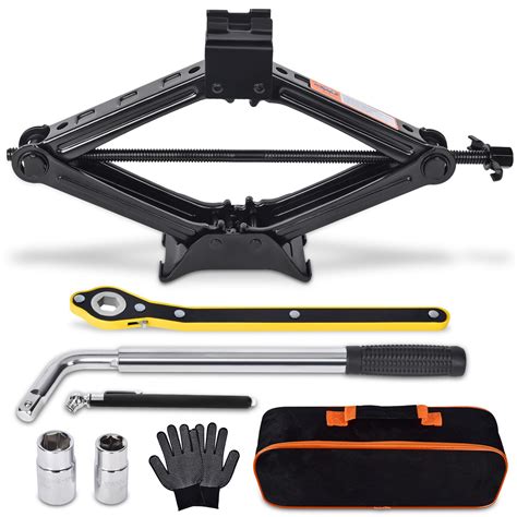 Car Jack Kit Scissor Jack for Car 2 Ton (4409 lbs) Tire Jack Tool Kit ...