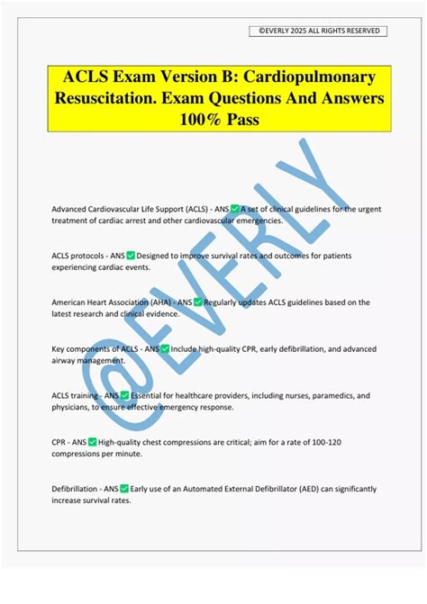ACLS Exam Version B: Cardiopulmonary Resuscitation. Exam Questions And ...