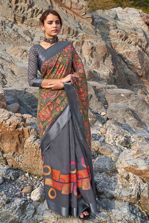 Buy grey linen saree online on Karagiri | BUY NOW