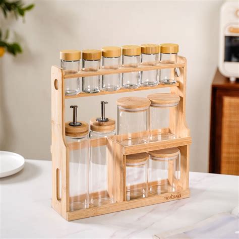 Glass Spice Jar Set And Oil Bottles For Kitchen | Nestasia