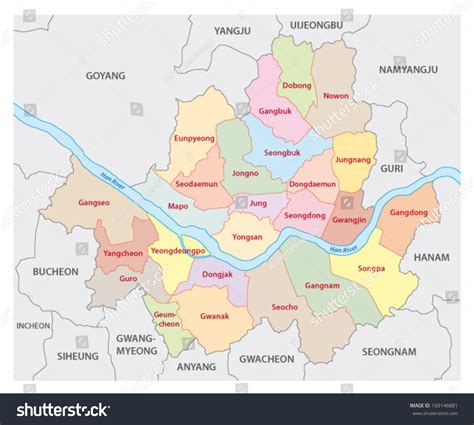 Seoul Administrative Map Stock Vector Illustration 169146881 : Shutterstock