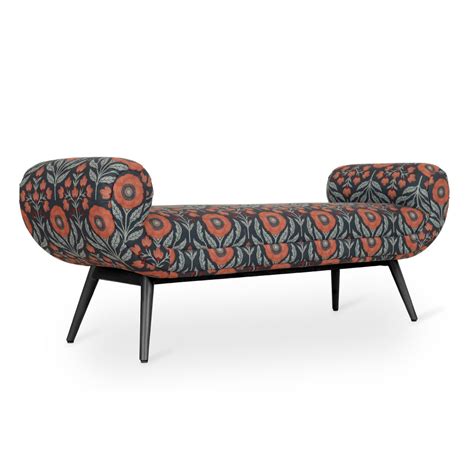 Santai - Ash/Oak/Beech Daybed, Stained, Black Printed fabric | Alankaram