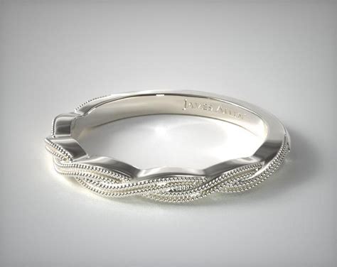 14K White Gold Milgrain Twist Matching Wedding Ring-15332w14
