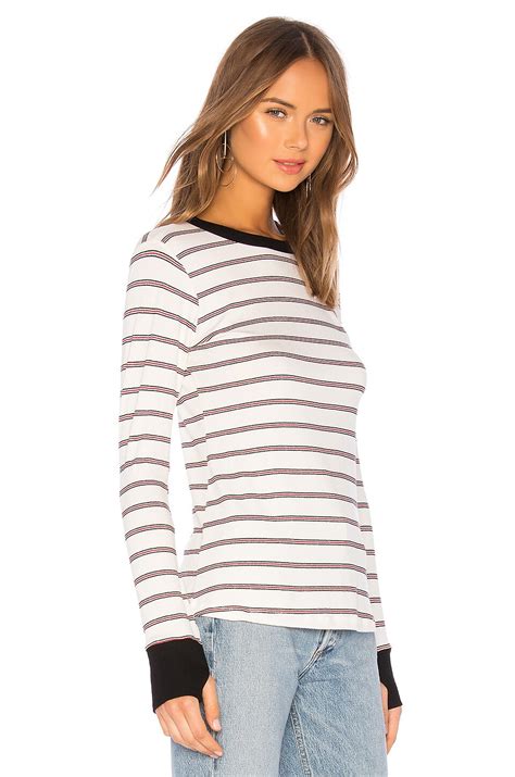 Michael Lauren Fenton Long Sleeve Fitted Top in Creme Stripe & Black ...