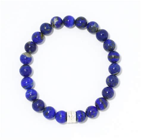 Lapis Lazuli Double Flat Silver Bead Bracelet (8 MM) | Natural Stone ...