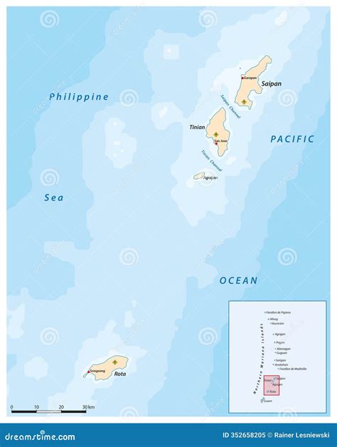 Map of the Islands Saipan, Tinian, Rota, Northern Mariana Islands Stock ...