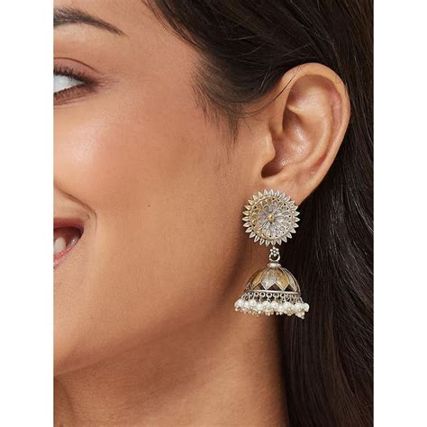 Buy Fabindia White Metal Jhumka Earrings Online