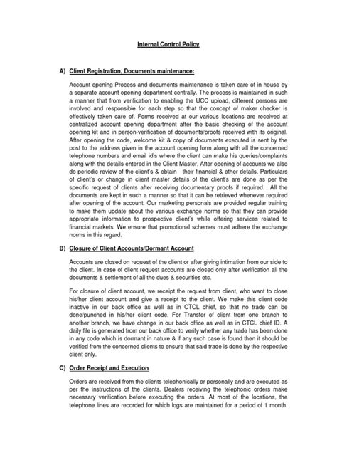 Image result for Internal Control Policy Examples