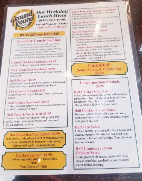 Menu at Ground Round Grill & Bar, Saint Joseph, 119 S 6th St