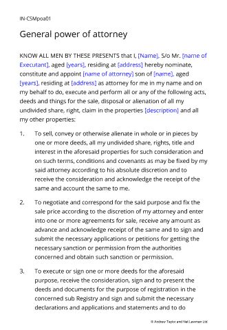 General power of attorney (PoA) for sale of property