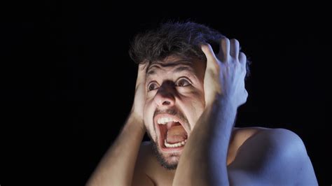 Mentally ill man going crazy and shouting. Mentally deranged man ...