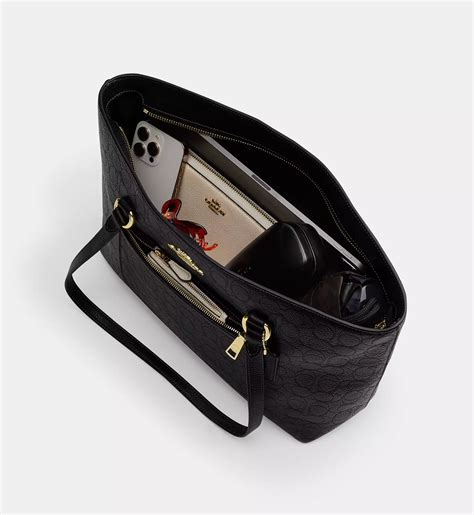 Coach Station Tote Bag In Signature Leather 'Pebbled Leather Gold Blac