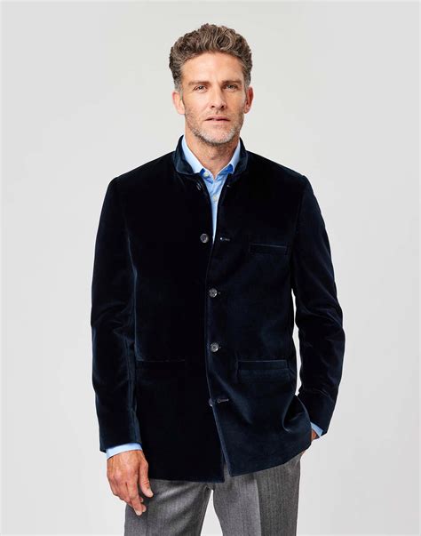 Velvet Nehru Jacket - Navy | Joseph Turner