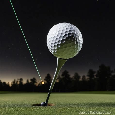 a glowing golf ball tracing a parabolic trajectory in the pitch black ...