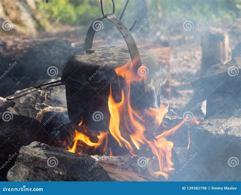 Kettle in the Hearth of Stones Stock Photo - Image of hike, fireplace ...