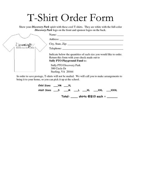 Customizable Printable Blank T Shirt Order Form